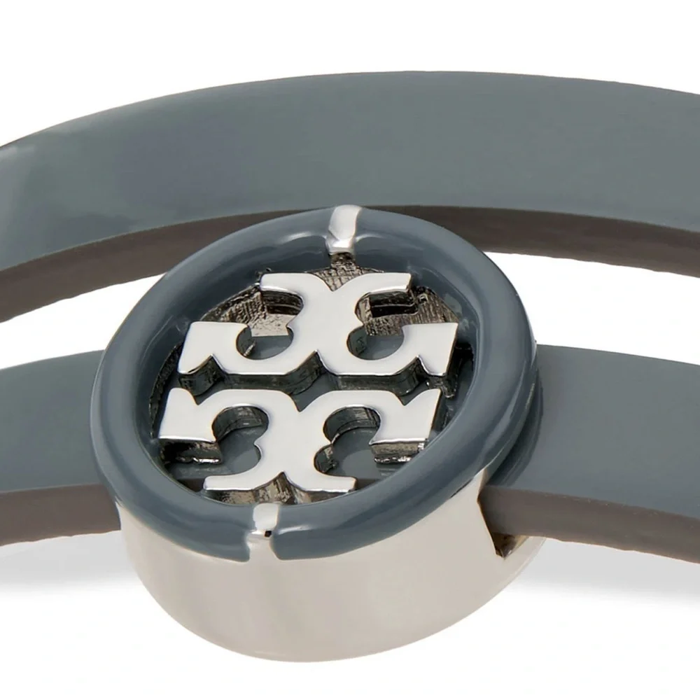 🆕Tory Burch Authentic Miller Silver & Leather Blue Enamel Double Wrap Bracelet
